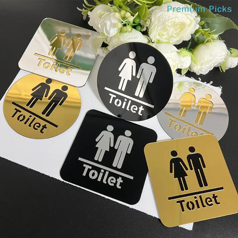 portableAcrylic 3D Toilet Sign Self-Adhesive Men Women Restroom Wall Decal Easy Install for Home Commercial Place DIY Decor