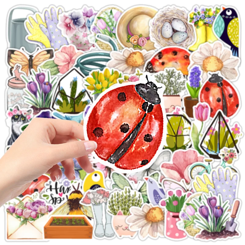 50PCS Exquisite Flowers Insect Watercolor Graffiti Stickers Notebooks Motorcycles Guitar Skateboard Stationery Waterproof Decals