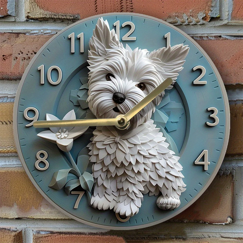 

DIY Wall Clock Kit with 2D West Highland Terrier Design, Silent Movement, Material for Home Living Room Decor, Spring Theme