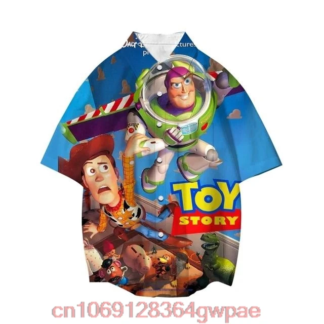 Disney Toy Story Woody Buzz Lightyear Hawaiian Shirt Men Women Tops Cartoon Lapel Short Sleeve Boys Girls Casual Button Shirt