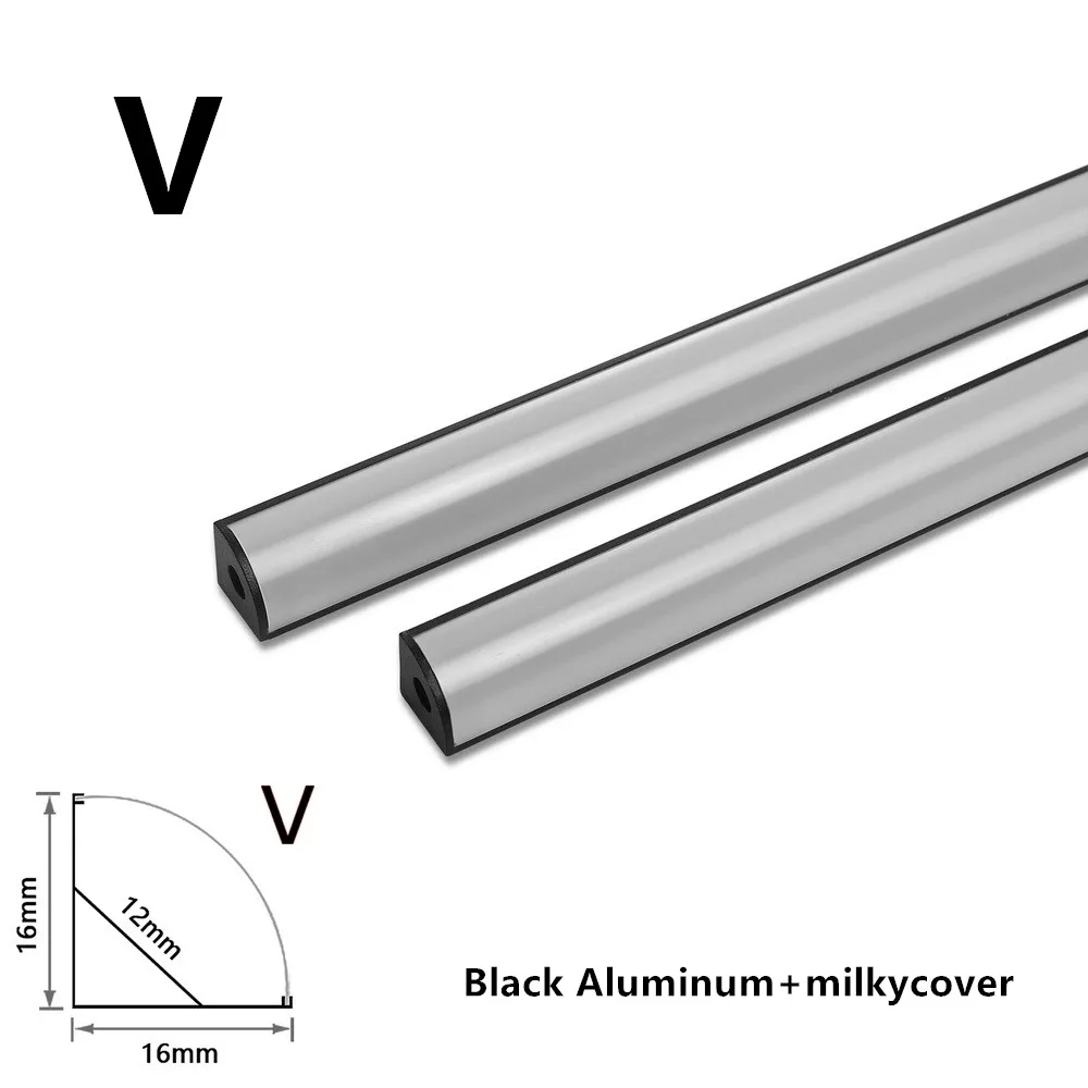 1-30Pcs/lot LED Aluminum profile 0.5m/pcs U/V shape Corner for 5050 2835 LED Strip Bar Lamp channel Holder White/Black Cover
