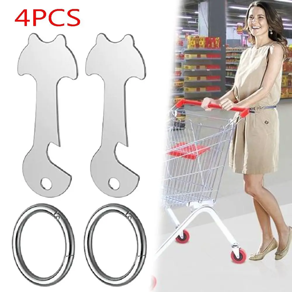 4PCS High-quality Shopping Cart Stainless Steel Beer Opener Key Chains Key Ring Shopping Trolley Token Trolley Remover