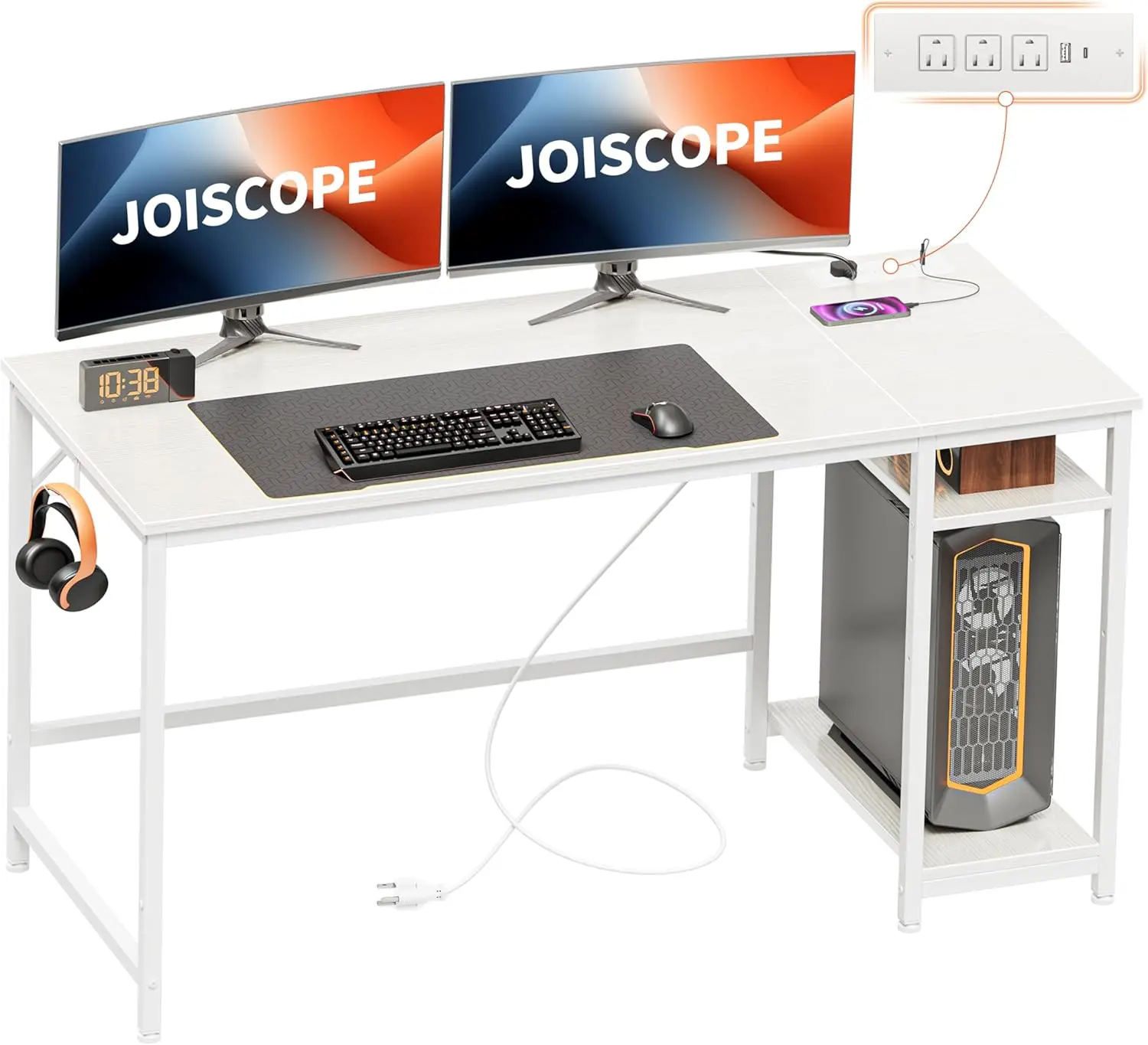 

Computer Desk With Usb & Type-C Outlet, Home Office Desk With 2-Tier Storage Shelves, Modern Gaming Desktop Workstation, 55