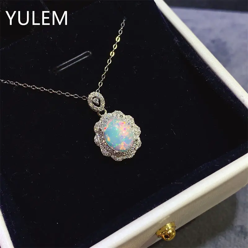 

Solid 925 Silver Gemstone Jewelry Natural Opal Pendant 8mm*10mm Colorful Opal Necklace Pendant