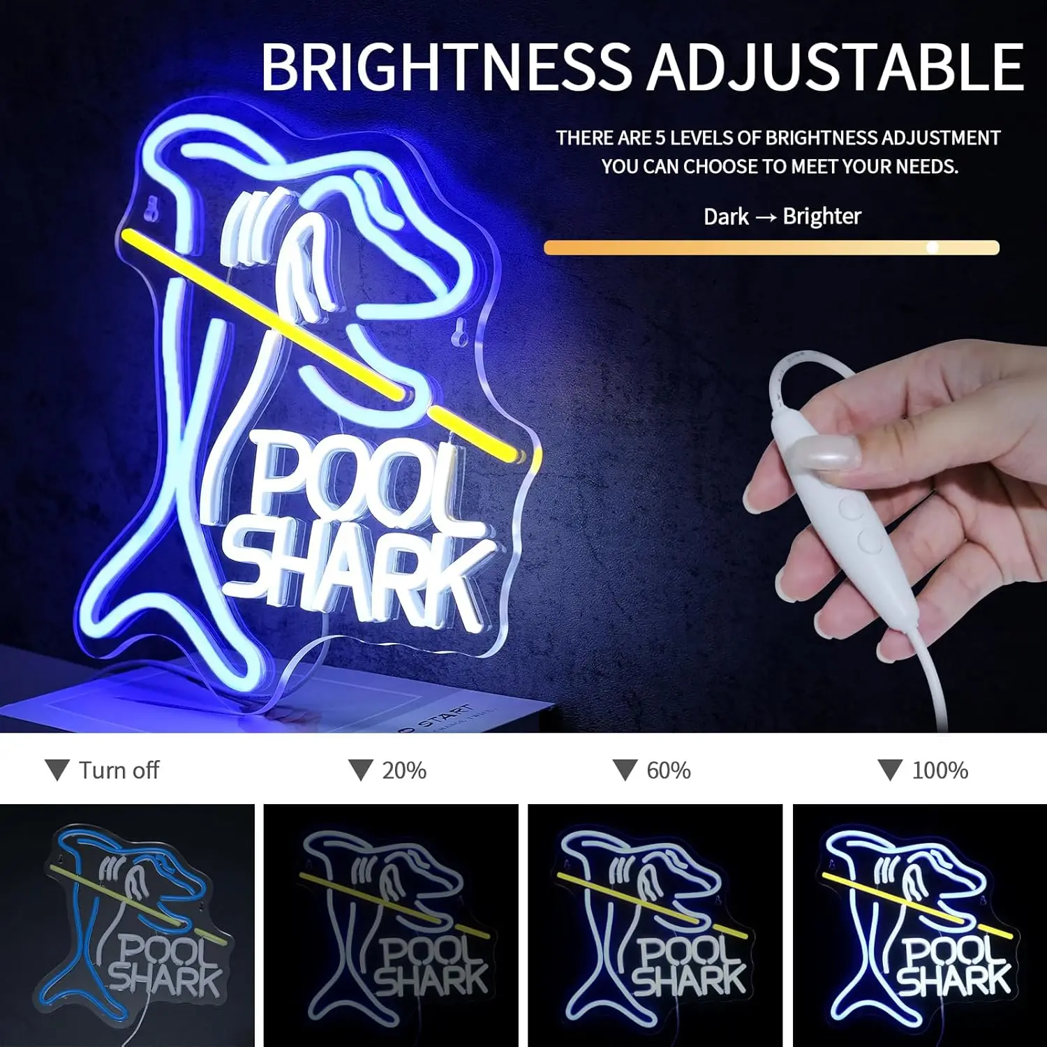 Pool Shark Neon Sign for Wall Decor dimmerabile Led Lights Signs biliardo LED Signs for Game Room Bar Pub Club Boys Gift