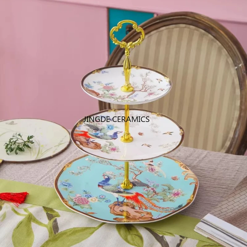 1pc Ceramic Dim Sum Plate, Detachable Two-layer/three-layer Storage Rack, Home Dessert Rack Cake Stand, Kitchen Tableware