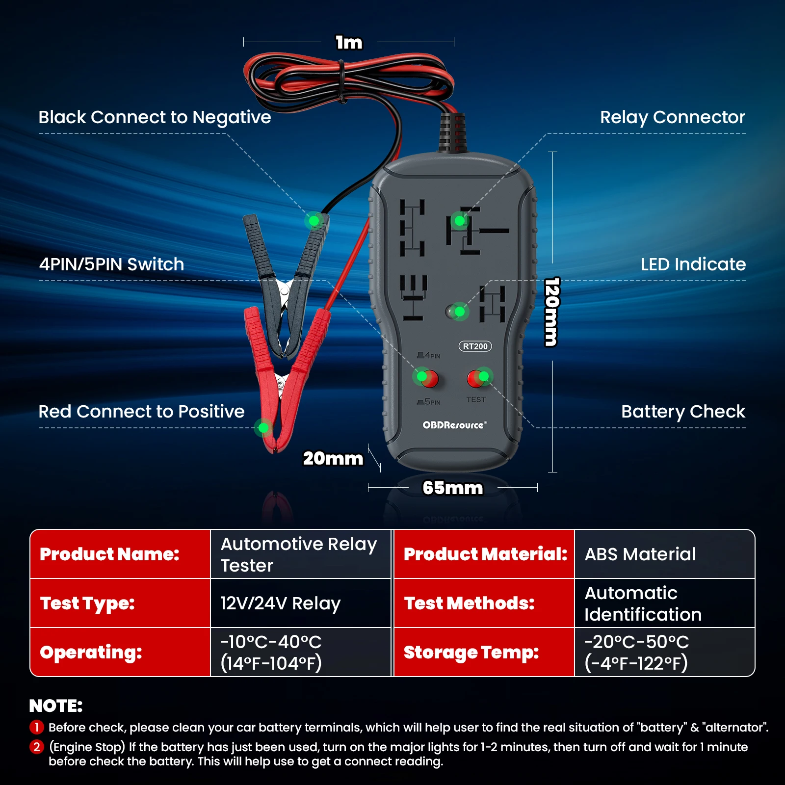 Car Relay Tester 12V/24V, 4Pin/5Pin Automatic Relay Detection Diagnostic Tool for Relay Tester with 4 Different Foot Positions image 2