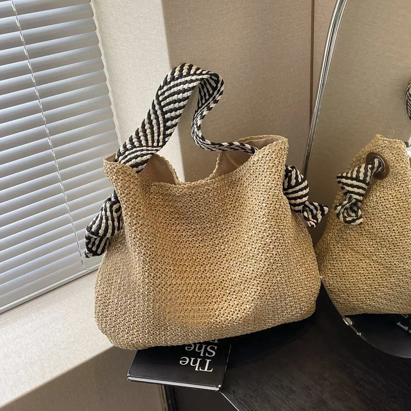 

Large Capacity Straw Bag Woman 2024 New Model,Seaside Holiday Knitted Shoulder Underarm Bag,Casual Versátil Crossbody Bag Tote