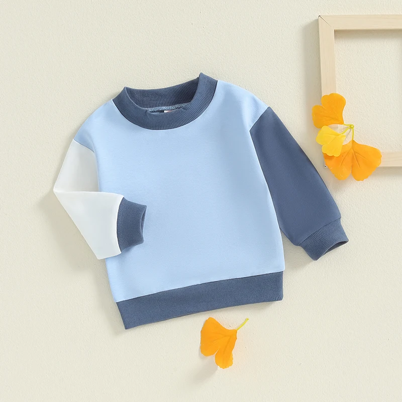 2024-06-05 Lioraitiin 0-5Y Toddler Girls Boys Sweatshirts Contrast Color Crew Neck Long Sleeve Baby Pullovers Fall Clothes Tops