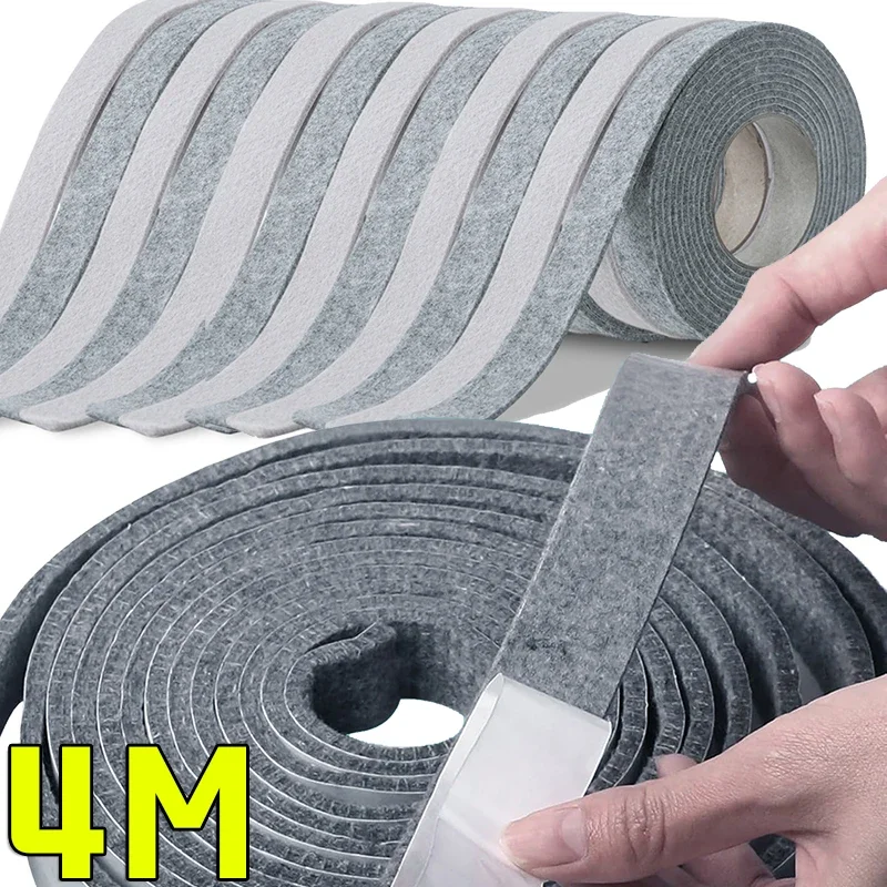 4M/Roll Self-Adhesive Felt Strip Door Windows Absorb Water Sealing Strip Soundproof Sliding DIY Furniture Leg Pad Anti-slip Mats