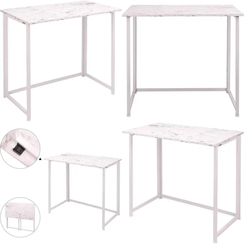 

Компактный складной стол для ноутбука из белого мрамора для небольших помещений: идеален для домашнего офиса
