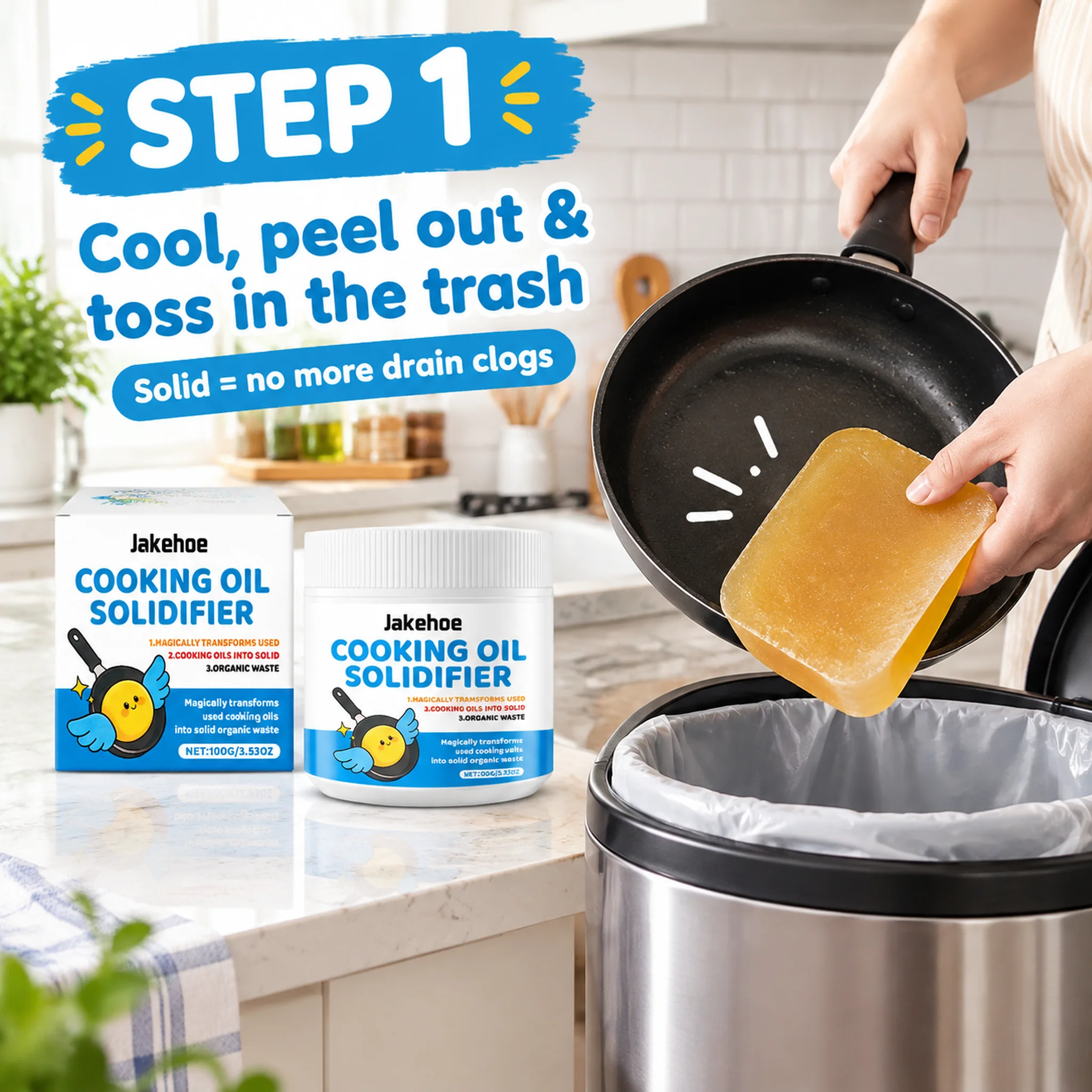 Cooking Oil Solidifier Fast Acting Grease Hardener Kitchen Waste Disposal Eco Friendly Easy Cleanup Clog Prevention