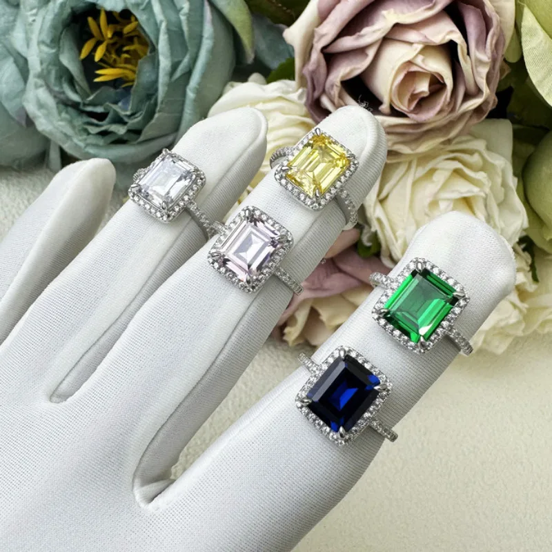 

Classic Lady Emerald Cut Lab Diamond Ring 100% Real 925 Sterling Silver Party Wedding Band Rings for Women Engagement Jewelry