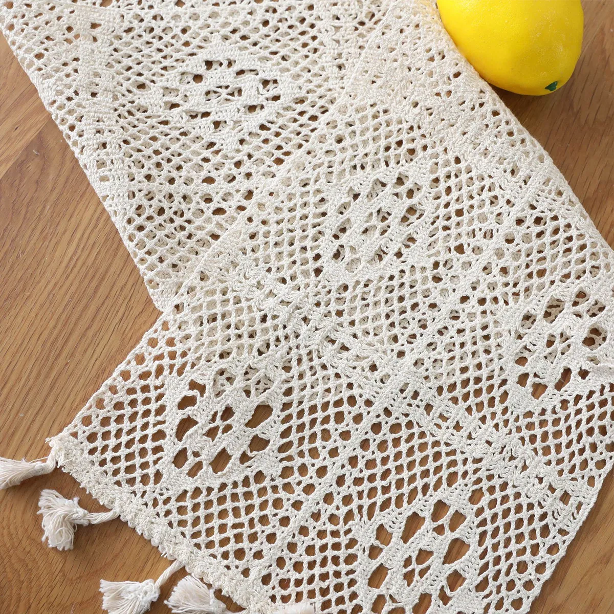 Хлопковая кружевная вязаная дорожка на стол с кисточками, 260x24 см, винтажный ажурный дизайн для свадеб, вечеринок, деревенских банкетов, декоративное украшение