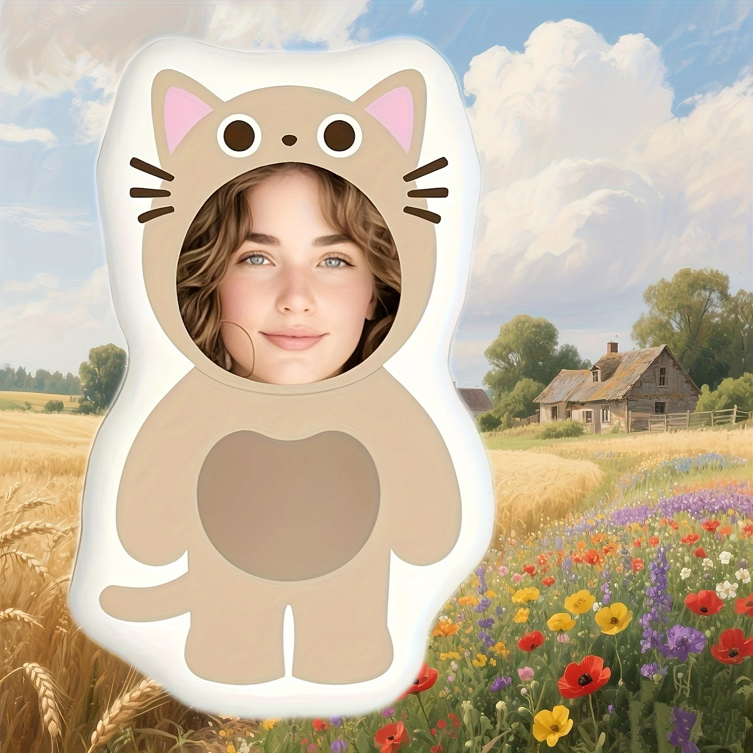 A Custom Light Brown Cat Body Pillow That Can Be Personalized with Your Photo Or Someone Else'S, Making It a Great Gift for Frie