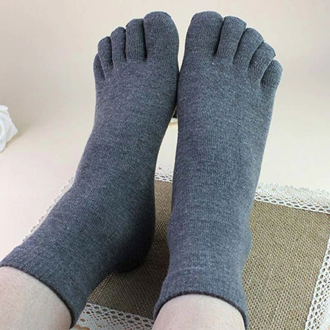 Five Toe Socks Men and Women Five Fingers Socks Breathable Cotton Socks Sports Running Solid Color Black White Grey Blue Coffee