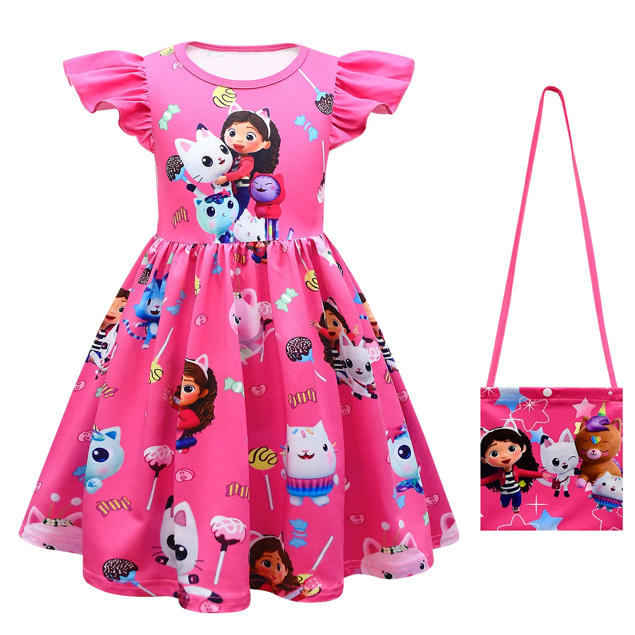 Gabbys Dollhouse Princess Dress for Girls Cartoon Gabby's Cat Costumes Summer Clothes Kids Ruffle A-line Birthday Party Vestidos