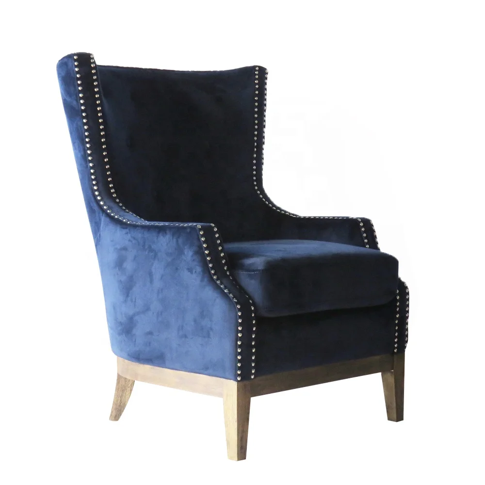 Modern High Wingback Upholstery Fabric rivet high back Chair For Living Room