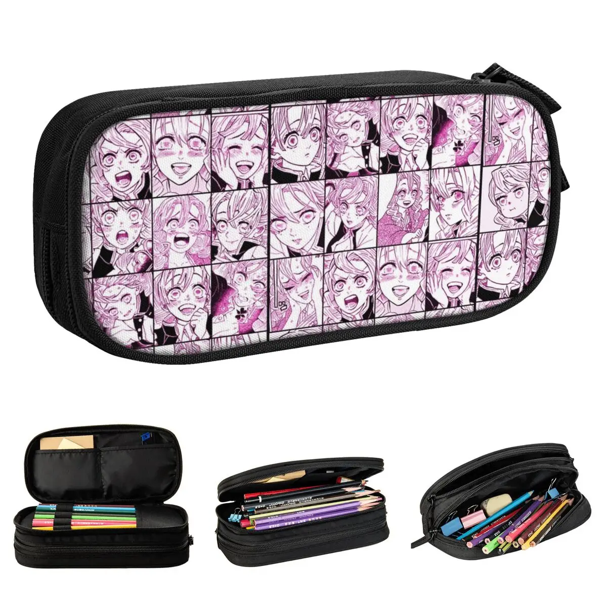 demonio slayer lapis case para os estudantes mitsuri manga papelaria bolsa lapis para os estudantes grande capacidade pen bolsa presente escola 01