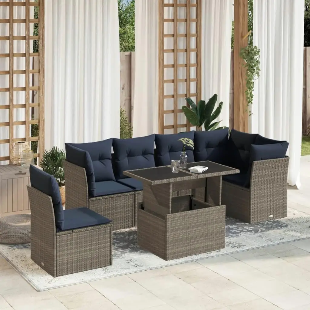 

Cozy 7 Piece Patio Sofa Set with Comfortable Cushions in Gray Poly Rattan for Outdoor Relaxation