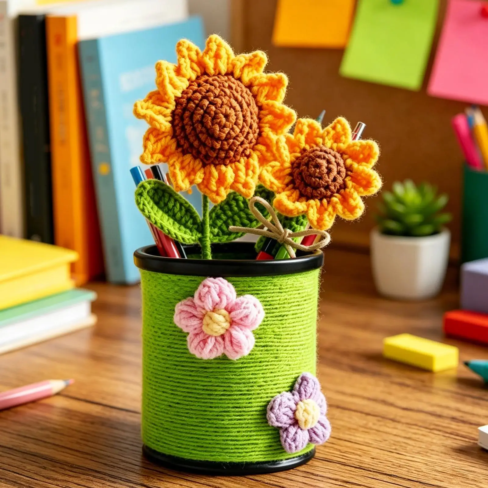 Sunflower Pen Holder Decorative Stationery Organizer Cute Sunflower Pencil Holder for Markers Crayon Office School Home Study