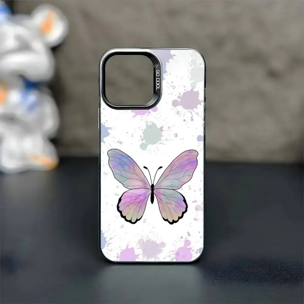 Capa de telefone borboleta para iPhone17,16,15,14,13,12,11 Pro Max Blcak colorida banhada a prata dentro da capa de telefone
