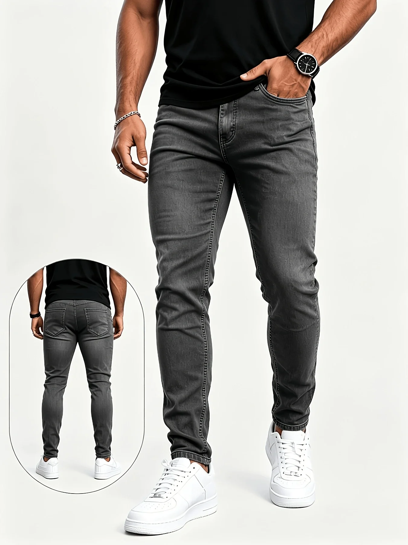 Men's Business Casual Straight-Leg Jeans, Cotton Blend Material, Suitable for All Seasons, Mid-Waist Design, Durable and Retains Shape, Multiple Colors Available, Easy Transition from Work to Casual, Stretchy Skinny Jeans