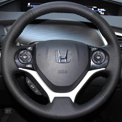 DIY Hand-sewing Steering Wheel Cover Black Microfiber Leather Car Steering Wheel Cover For Honda Civic Civic 9 2012-2015