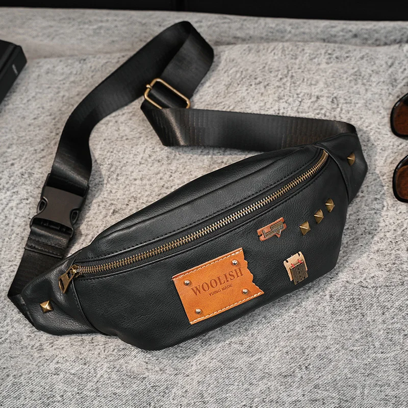 Imagem -05 - Design de Rebites para Homens Bolsas de Cinto pu Casual Viagem Bolsa de Peito Impermeável para Homens Fanny Pack Moda de Alta Qualidade