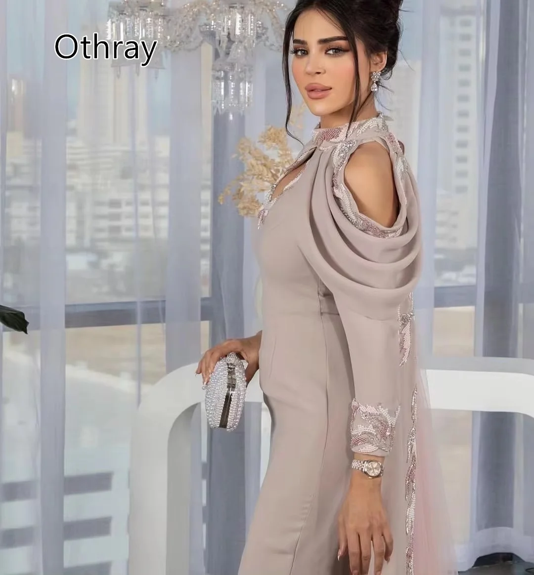 Otrray-vestido de noche de Arabia Saudita para mujer, precioso vestido con cuentas y abertura en forma de cerradura, mangas largas, vestido Formal para fiesta nocturna, tren trasero, Met Gala