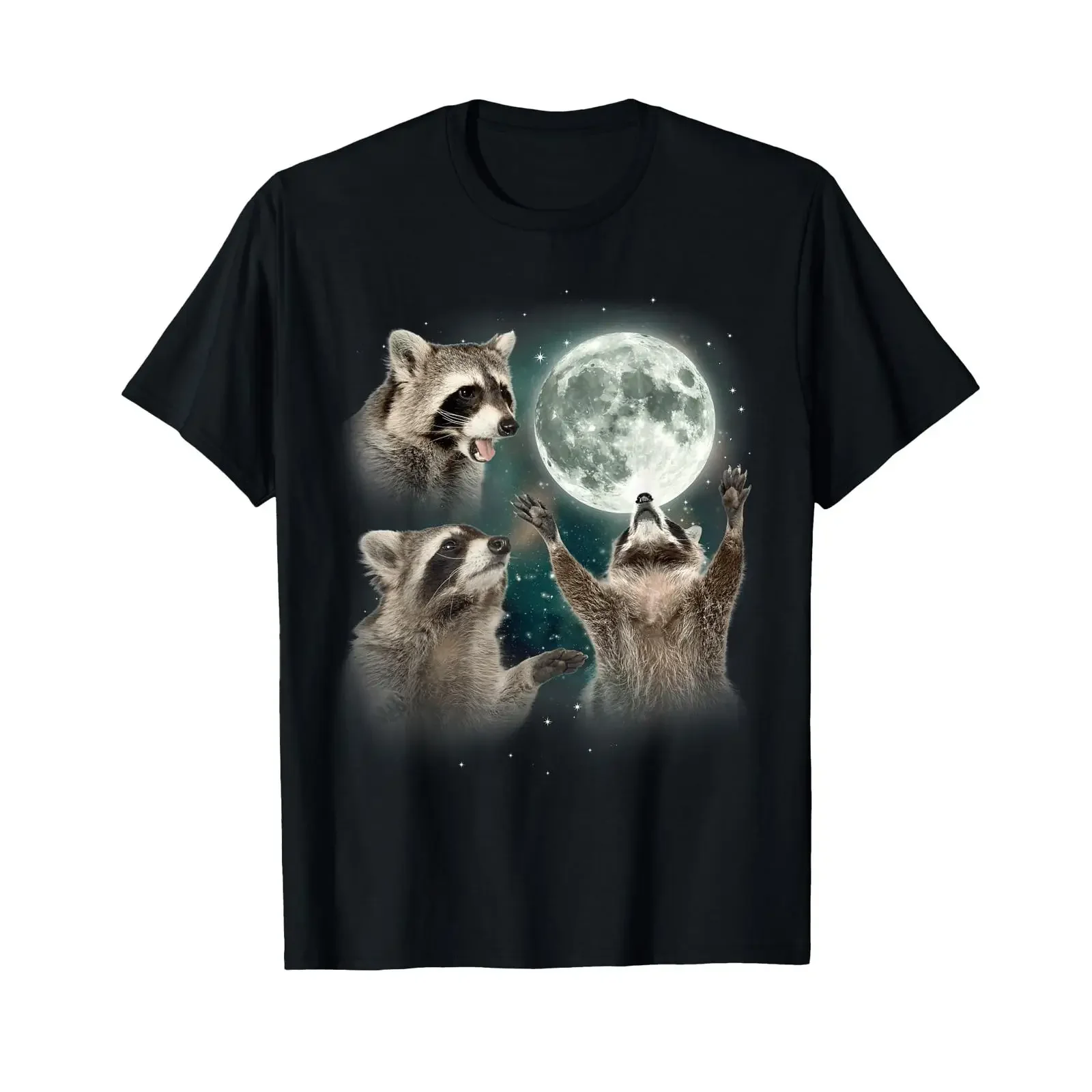 Raccoon 3 Racoons Howling at Moon Funny Weird Cursed T Shirt vintage Washed Breathable Top For Everyday Wear Stylish Unisex