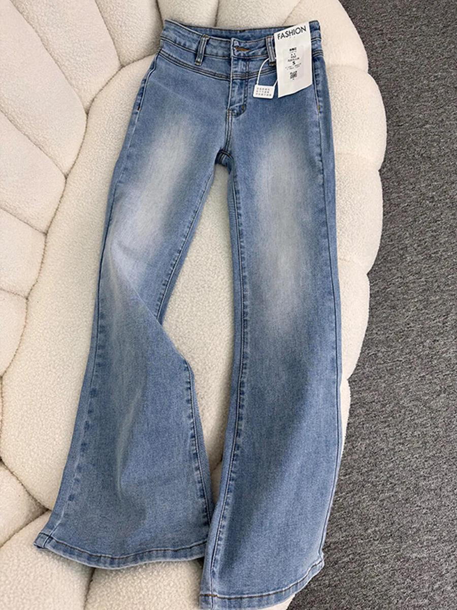 

Blue High Waist Flared Jeans Men's Small Size Slimming Pants Thi Thighs Big Butt Hot Girl Bell Bot Straight Leg Pants