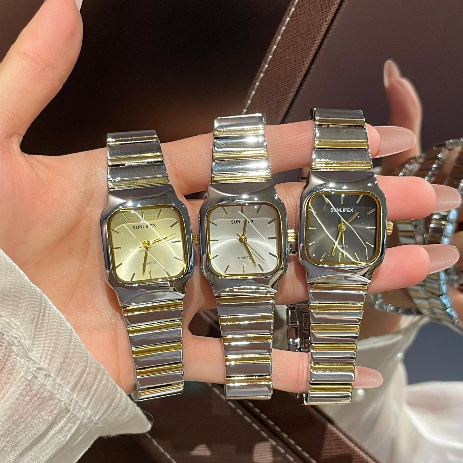 SUNLIFEX, pulsera de acero inoxidable, relojes para mujer, esfera cuadrada, relojes de pulsera de cuarzo para mujer, reloj de vestir de marca superior a la moda para mujer