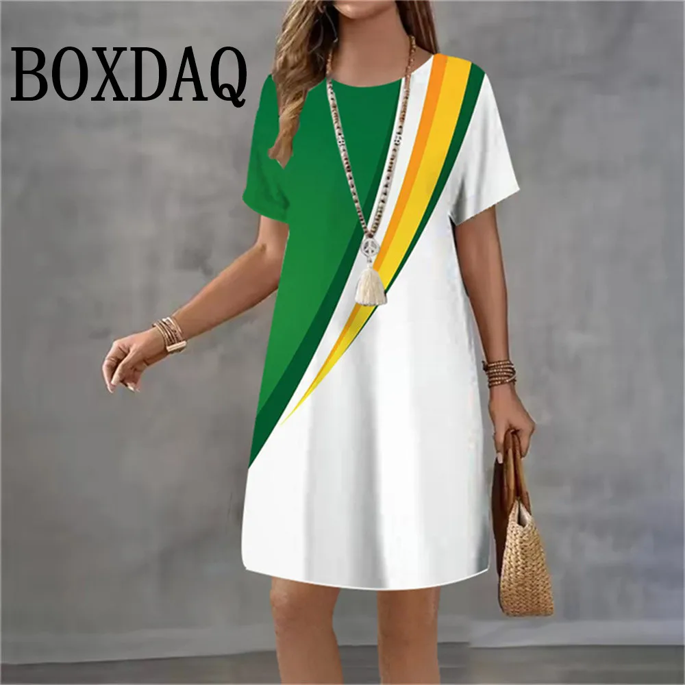 

Летние женские платья, женская одежда с круглым вырезом и короткими рукавами, платье в нерегулярную полоску с принтом, свободный пуловер, уличная одежда