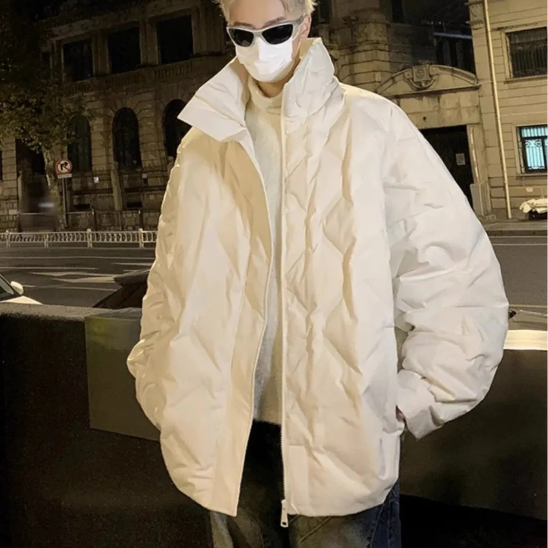 

Loose Fit Cotton Jaet Men's Casual Bread Sle Coat Pure Color Stand Collar Autumn Winter plus Size Japanese Sle Outerwear