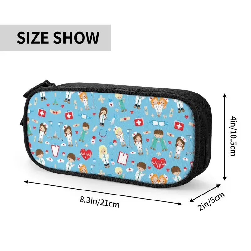 Kawaii Nursing ECG Pattern Pencil Cases for Boy Girl Large Storage School Pencil Box Stationery