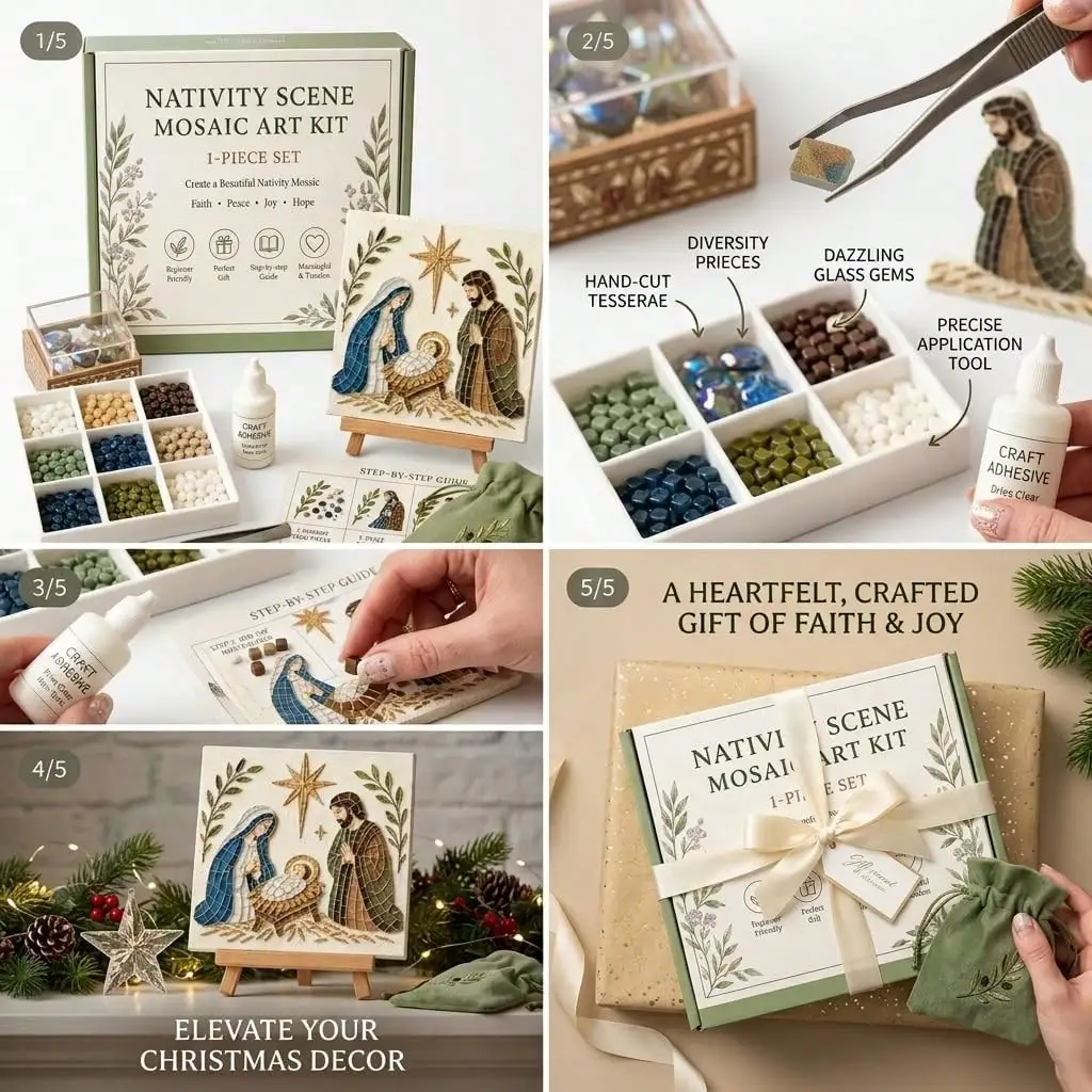 Christian-Themed Sea Glass Art Kit • 3D DIY Nativity Mosaic Craft • Religious Home Decor • Faith-Based Gift for Adults & Beginne