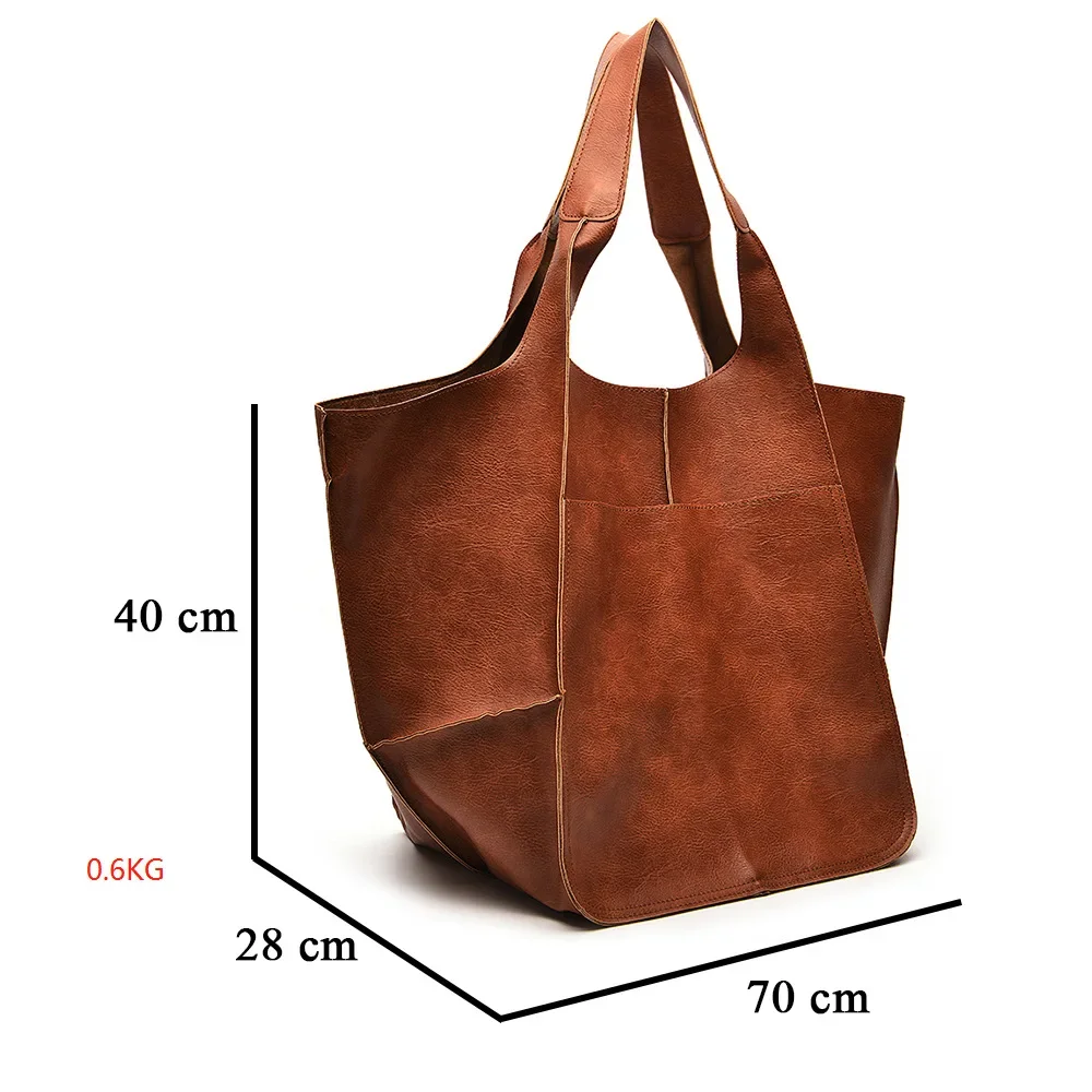 Leather Hasp Bucket Bags Women Handbags Interior Zipper Pockets Shoulder Bags Totes Vintage Style Large Capaccity Soft