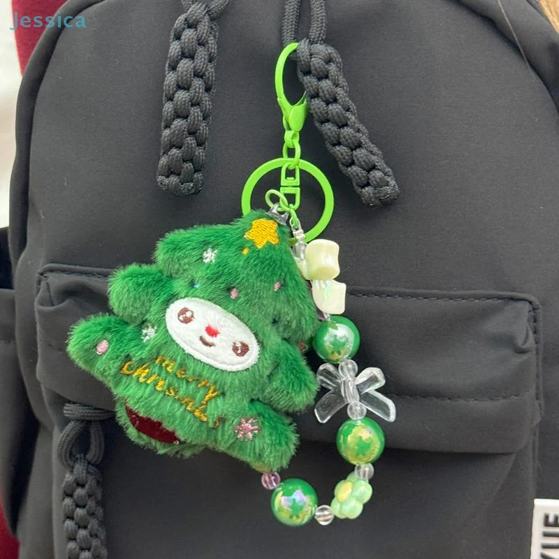 ♥Christmas Plush Beaded Keychain Santa Claus Christmas Tree Pendant Backpack Hanging Decor