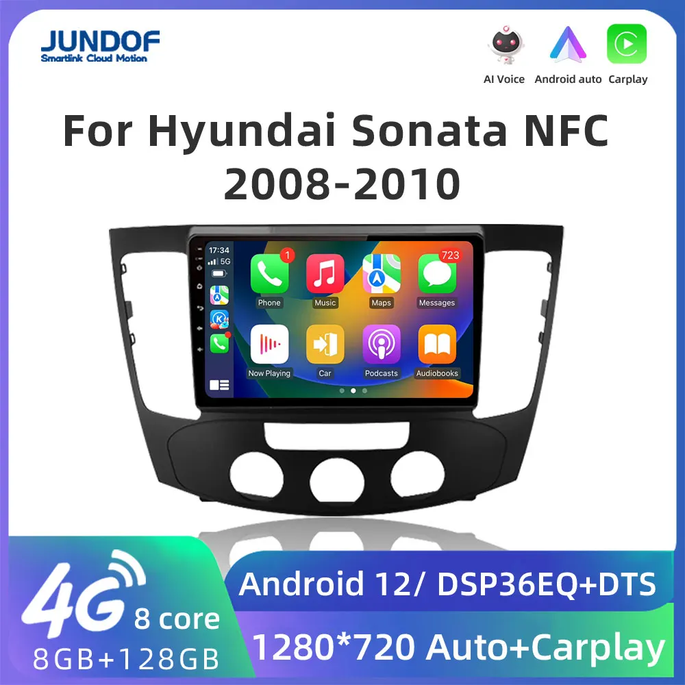 Jundof Android Car Radio For Hyundai Sonata 2008-2010 QLED DSP 8G+128G Multimedia Video Player GPS Navigation Stereo BT DVD