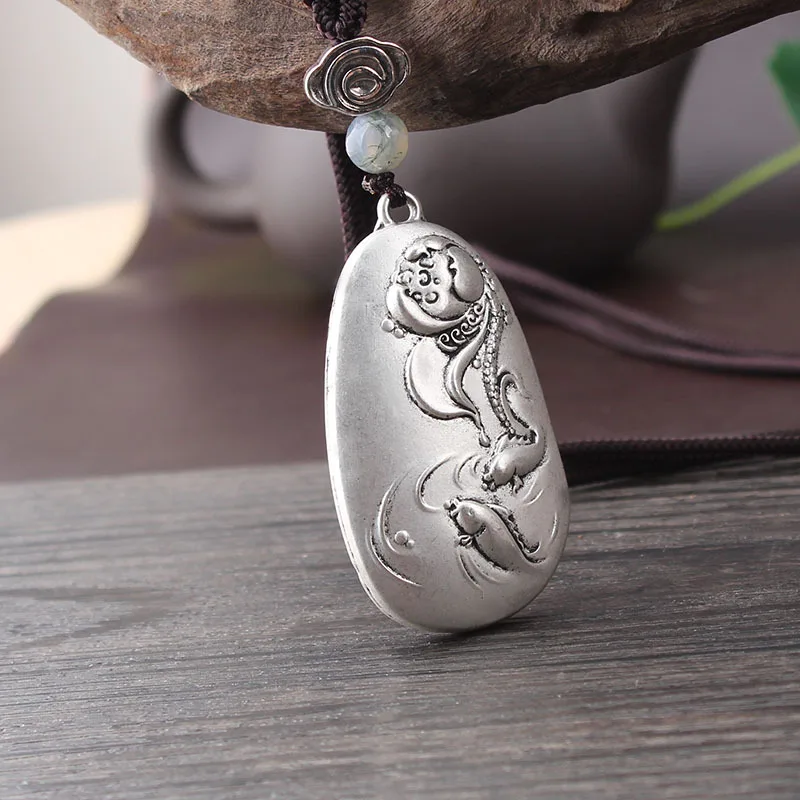 DIY accessories Internet celebrity live national style antique silver pendant sweater chain long cotton and linen women's access