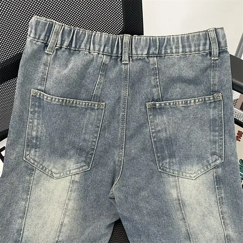 الرجال الربيع النمط الأمريكي خمر فضفاض عادية تنوعا تقسم الدينيم بنطال ذو قصة أرجل واسعة 2025 جديد غسلها أسود مستقيم الساق الجينز #5