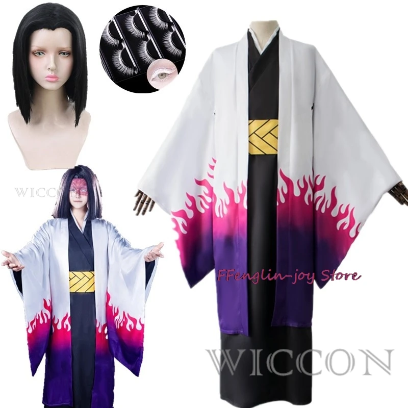 

Anime Ubuyashiki Kagaya Cosplay Costume Wig Kisatsutai Kimono Uniform White Eyelashes Halloween Role Play Suit