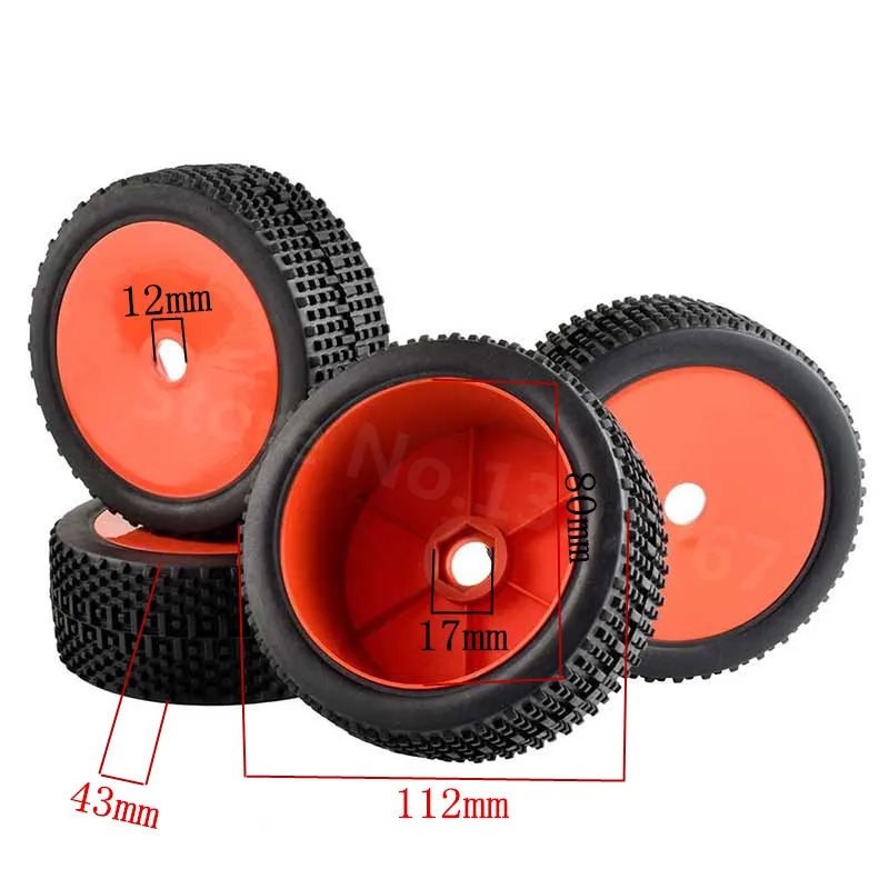 4 Stuks Rc Afstandsbediening Auto Rubber Band Banden & Velg 112 Mm * 43 Mm Hexagon Adapter 17 Mm Voor 1/8 Rc Nitro Off Road Buggy Baja