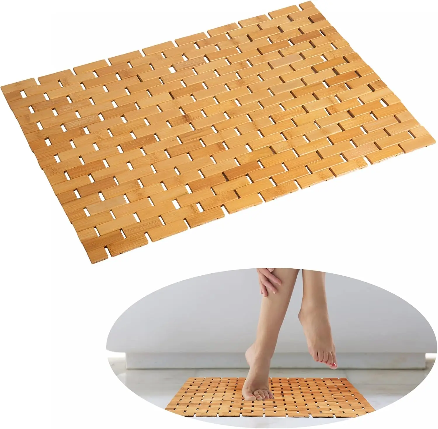 Natural Bamboo Bath Mat,Wooden Door Mat Floor Bath Rug,Bathroom Shower and Tub Mats, Wooden Bath Mat for Shower, Bath,Spa, Sauna