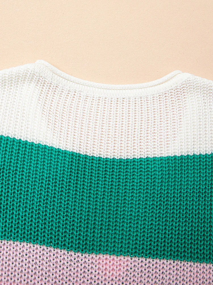 GIBSIE Plus Size Color Block V-Neck Sleeveless Knitted T-Shirt Women's 2025 Summer New Casual Matching Pullover Jumper Top