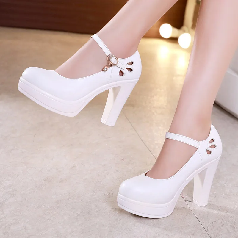 Fashion Small Size 32-43 Shallow Block High Heels Shoes Stripe Mary Janes Women2024 Fall Thick Bottom Platform Pumps Ofifce Mom