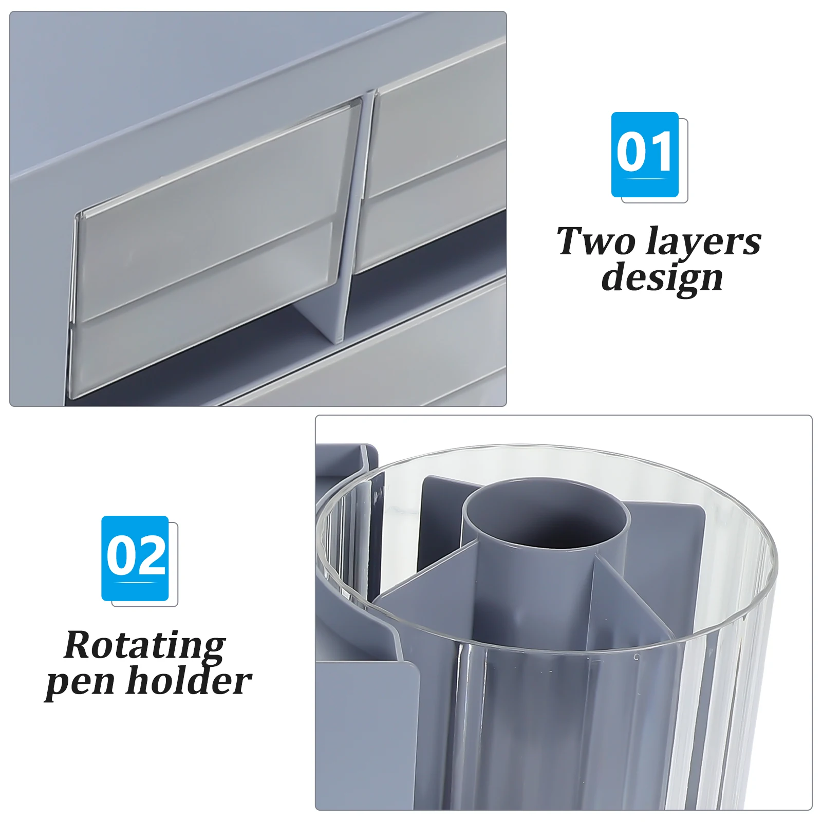 

Desktop Storage Box Double Rotation Pen Organizing Cup Two-Layer Desktop Drawer for Documents Stationery Cosmetics