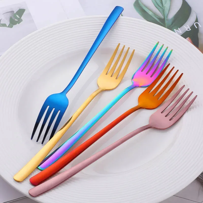 Stainless Steel Long Handle Dinner Fork Rainbow Fork Hotel Restaurant Party Supplies Dinnerware Steak Gold Fork Table Decoration