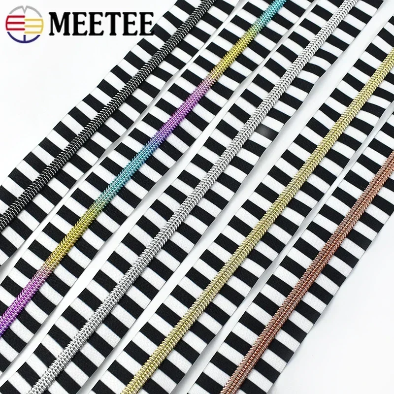 1-10M Meetee 5# Nylon Zippers Stripe Decoration Zipper Tapes Clothes Sewing Closures Cabbage Coil Ziper Roll Zip To The Meter